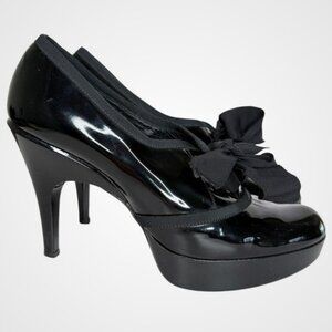 Pedro Garcia Black Patent Leather Bow Platform Stiletto Heels Shoes Womens 9.5
